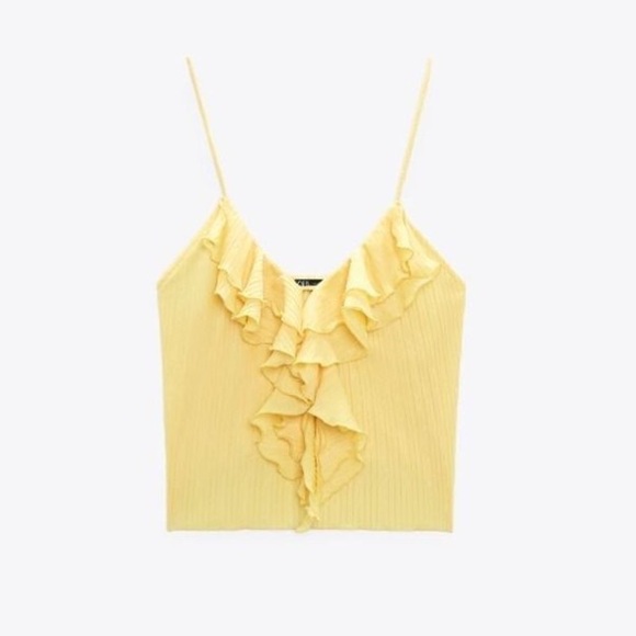 NWT - Zara Yellow Ruffle Front Cami - Size S - Picture 1 of 5